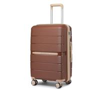 British Traveller Valise Grande Taille Valises Soute 101 Liters, Rigide Trolley en Polypropylène Valise de Voyage à 4 roulettes et Serrure TSA, 76x49.2x31 cm (Brun)