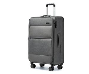 British Traveller Valise Moyenne Taille Souple Valises Soute 63 Liters, Valise Souple Extensible Valise de Voyage à 4 roulettes et Serrure TSA, 69.5x43.5x26 cm (Gris)