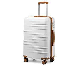 British Traveller Valise Moyenne Taille Valises Soute, Valise Rigide Trolley Ultra Légère en ABS+PC, Valise de Voyage avec roulettes 4x360 degrés et Serrure TSA, 64x43x26.5 cm (Blanc)