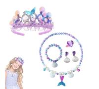 BRITIVIVE Ensemble de bijoux pour enfants filles 6 pièces Parure de bijoux pour fille Sirène Jouet Sirène Bijoux Cadeaux Couronne Collier Boucles d'oreilles Bracelets Bagues