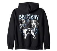 Brittany Vintage années 90 Style Heavy Metal Amoureux des Chiens Bretagne Sweat à Capuche