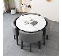 BritToyze Ensemble de 4 tables et chaises rondes pour économiser de l'espace - Résistant aux rayures - Grande table basse ronde en marbre - Gris