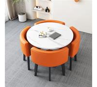 BritToyze Ensemble de 4 tables et chaises rondes pour économiser de l'espace - Résistant aux rayures - Grande table basse ronde en marbre (orange)