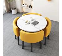 BritToyze Ensemble de 5 grandes tables de salle à manger rondes modernes et chaises en marbre - 4 places - Économie d'espace - Pour bureau et salon - 9,90 x 75 cm (l x H)