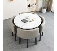 BritToyze Ensemble de 5 grandes tables de salle à manger rondes modernes et chaises en marbre - 4 places - Économie d'espace - Pour bureau et salon - #16,75 x 75 cm (l x H)