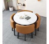 BritToyze Ensemble de 5 grandes tables de salle à manger rondes modernes et chaises en marbre - 4 places - Économie d'espace - Pour bureau et salon - #17,85 x 75 cm (l x H)