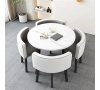 BritToyze Ensemble de 5 grandes tables de salle à manger rondes modernes et chaises en marbre - 4 places - Économie d'espace - Pour bureau et salon - #15,70 x 75 cm (l x H)