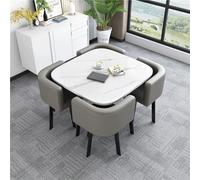 BritToyze Ensemble de 5 grandes tables de salle à manger rondes modernes et chaises en marbre - 4 places - Économie d'espace - Pour bureau et salon - #32,80 x 75 cm (l x H)