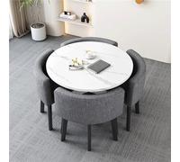BritToyze Ensemble de 5 grandes tables de salle à manger rondes modernes et chaises en marbre - 4 places - Économie d'espace - Pour bureau et salon - #10,85 x 75 cm (l x H)