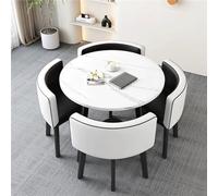 BritToyze Ensemble de 5 grandes tables de salle à manger rondes modernes et chaises en marbre - 4 places - Économie d'espace - Pour bureau et salon - 7,75 x 75 cm (l x H)