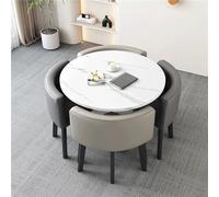 BritToyze Ensemble de 5 grandes tables de salle à manger rondes modernes et chaises en marbre - 4 places - Économie d'espace - Pour bureau et salon - #4,90 x 75 cm (l x H)