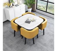 BritToyze Ensemble de 5 grandes tables de salle à manger rondes modernes et chaises en marbre - 4 places - Économie d'espace - Pour le bureau et le salon - #28,80 x 75 cm (l x H)