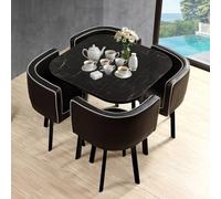 BritToyze Ensemble table et chaises de salle à manger - 80 x 80 x 75 cm - Bureau rond en marbre - Ergonomique pour la maison, le café, un usage commercial, économie d'espace - Bureau de négociation de