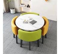 BritToyze Ensemble table et chaises de salle à manger rondes compactes pour 4 personnes, économiseur d'espace avec sièges imperméables, table et chaises en marbre, idéal pour les repas de famille et