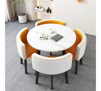 BritToyze Ensemble table et chaises rondes compactes pour 4 personnes - Économie d'espace - Table de cuisine avec sièges imperméables, table et chaises en marbre - Idéal pour les repas de famille et
