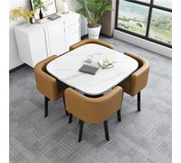 BritToyze Ensemble table et chaises rondes en marbre faciles à nettoyer - Table ronde avec dossier souple - Comprend 1 table à manger et 4 chaises - Pour cuisine ou bureau - Marron carré