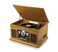 BRITZ Tourne-Disque Retro 2x50W- 33/45/78 Tours - USB SD/Bluetooth Radio FM/Lecteur CD/Cassette - 2 HP Stéréo - Bois