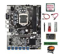 BRIUERG B75 Carte mère 12 USB ETH Miner + CPU + DDR4 4 Go de RAM + SSD 128 Go + pilote USB 64 Go + ventilateur + câble SATA + câble de commutation + graisse thermique