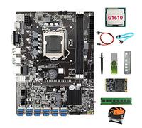 BRIUERG Carte mère B75 ETH Miner 12 USB + processeur G1610 + DDR4 4 Go de RAM + SSD 128 Go + pilote USB 64 Go + ventilateur + câble SATA + câble de commutation + graisse thermique