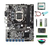 BRIUERG Carte mère B75 ETH Miner 12 USB + processeur G1630 + DDR4 4 Go de RAM + SSD 128 Go + pilote USB 64 Go + ventilateur + câble SATA + câble de commutation + graisse thermique