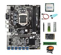 BRIUERG Carte mère B75 ETH Miner 12 USB + processeur G630 + DDR4 4 Go de RAM + SSD 128 Go + pilote USB 64 Go + ventilateur + câble SATA + câble de commutation + graisse thermique