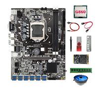 BRIUERG Carte mère B75 ETH Miner 12 USB + processeur G860 + DDR4 4 Go de RAM + SSD 128 Go + pilote USB 64 Go + ventilateur + câble SATA + câble de commutation + graisse thermique