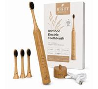 Briut Essentials Brosse à dents électrique en bambou, 3 têtes de brosse en crin de cheval, 5 réglages de brosse, chargeur inclus, jusqu'à 1 mois d'autonomie de la batterie