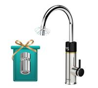 Briwellna Chauffe-eau instantané - 220 V - Robinet électrique rotatif à 360 ° et affichage numérique - Robinet d'eau chaude avec buse universelle (argent)