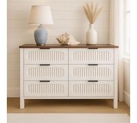 Commode 6 tiroirs blanc rainuré et bois 120cm BRIX Blanc