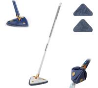 BRIXBEE Balai de Nettoyage réglable Rotatif à 360 °, 2022 en Microfibre avec Fonction de Pression Automatique de l'eau pour Plafond et Sol (Bleu, avec 6 têtes de serpillère) (B2 pièces)