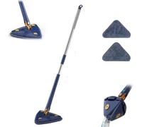BRIXBEE Balai de Nettoyage réglable Rotatif à 360 °, 2022 en Microfibre Triangulaire avec Fonction de Pression Automatique de l'eau pour Plafond et Sol (Bleu, avec 6 têtes de serpillère) (A2 pièces)