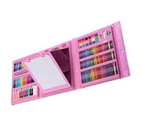 Briyaui Kit de Dessin pour Enfants avec Chevalet intégré (Rose) | Dessin animé, crayons colorés, ensemble pratique pour dessiner, comprend des crayons de couleur