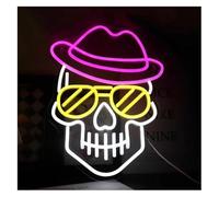 Briyxoi Néons Lampe enseigne LED néon crâne, décoration murale ou de table, 42 cm × 31, idéale pour une salle jeux, un club bière pub