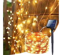 BrizLabs Guirlande Lumineuse Solaire Exterieur, 15M 150 LED Noël Fil de Cuivre Étanche 8 Modes Guirlande Guinguette pour Jardin Terrasse Arbre Mariage Fête, Blanc Chaud