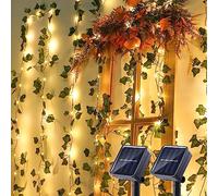 BrizLabs Lot de 2 Guirlande Lumineuse Solaire Extérieure, 12M 100 LED Lierre Artificiel Guirlande Solaire 8 Modes Étanche Guirlande Guinguette Décoration pour Jardin Terrasse Balcon Fête, Blanc Chaud