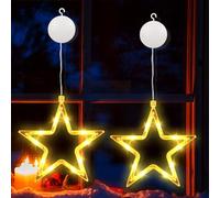 BrizLabs Lumières de Fenêtre de Ramadan, 2 Pièces 10 LED Étoiles Lumières de Ramadan Batterie Intérieur Rideau Guirlande Lumineuse Minuterie Ventouses Eid Mubarak pour Balcon Fête Maison, Blanc Chaud
