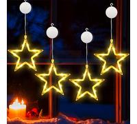 BrizLabs Lumières de Ramadan Etoiles LED, 4 Pièces Fenêtre Étoile Guirlande Lumineuse Décoration de Noël Batterie Lumières Rideaux Lumineux Eid Mubarak pour Jardin Porte Maison Fête, Blanc Chaud