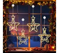 BrizLabs Lumières Étoile de Ramadan Exterieur, 4 Pièces 48 LED Guirlandes Lumineuses Étoile Rotatif à Piles Fenêtre Lumineux Decoration Eid Mubarak pour Interieur Jardin Balcon Fête, Blanc Chaud