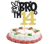 BRO I'm 14 Décoration de gâteau à paillettes Happy 14th Anniversaire Décoration de gâteau Bro I'm 14 ans Décoration de gâteau pour prost sur 14 ans Enfants 14e anniversaire Fête Décoration de gâteau