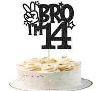 BRO I'm 14 Décoration de gâteau à paillettes Happy 14th Anniversaire Décoration de gâteau Bro I'm 14 ans Décoration de gâteau pour prost sur 14 ans Enfants 14ème anniversaire Décoration de gâteau Noir