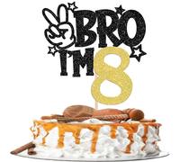BRO I'm 8 Décoration de gâteau à paillettes Happy 8th Anniversaire Décoration de gâteau Bro I'm 8 Décoration de gâteau pour prost sur 8 ans Enfants 8e anniversaire Fête Décoration de gâteau Noir Or