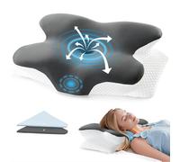 BRO Oreiller cervical en mousse à mémoire de forme avec 2 taies d'oreiller - Oreiller ergonomique pour dormir sur le côté, le dos et le ventre - Pour les douleurs au cou - 60 x 40 x 13 cm