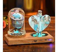 Brocade Creek Cadre photo personnalisé personnalisé en forme de coeur 3D dans une veilleuse en cristal cadeau de vacances en famille bleu rose station d'accueil de musique Bluetooth