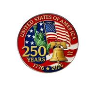 Broche 250e anniversaire de l'indépendance, plaqué or, statue patriotique de la liberté, badge 250 ans USA souvenirs bijoux décorations, 3*3cm(1.18*1.18in), Acier inoxydable, Pas de pierre précieuse