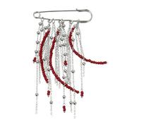 Broche à breloques rétro avec perles rouges et pampilles pour améliorer le style des événements