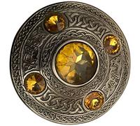 Broche à carreaux celtique pour homme avec 5 pierres 10,2 cm - Écossais/Highland Kilt, jaune, Taille Unique