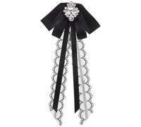 Broche à Gros Nœud en Dentelle Noire Ornée de Cristaux, Épingle | Style Nœud Ludique et Élégant, Pin Arrière, pour Robes, Foulards, Bureaux, Conférences et Banquets