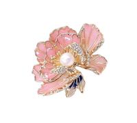 Broche à la mode en forme de fleur de pivoine pour avec émail et perles, accessoire polyvalent pour toute tenue élégante, motifs chinois traditionnels