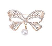 Broche à revers en fausse perle pour femme - Broche en fausse perle et strass - Nœud creux vintage - Décoration pour manteau, chapeau, écharpe, Métal, Pierre secondaire