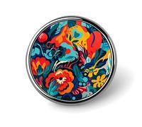 Broche à revers motif floral pour homme, motif flamant rose et feuilles, joli badge en émail, en alliage d'aluminium, pour chapeaux, chemises, sacs, vestes et accessoires (boutons ronds de 2,5 cm)